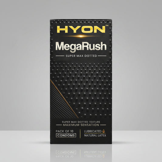 HYON MegaRush Super Dotted Condoms for Men | Extra Dotted Textured Condoms for Enhanced Pleasure | Pack of 10 Condoms